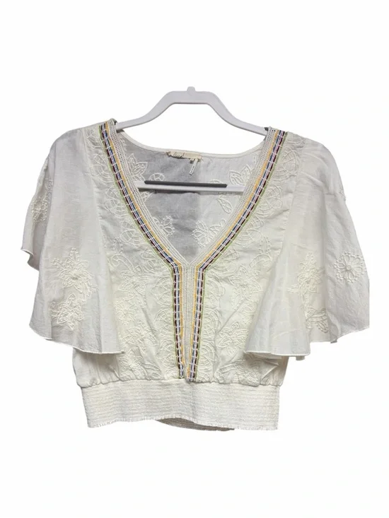 Embroidered Floreat Flutter-Sleeve V-Neck Top - White - Picture 1 of 5
